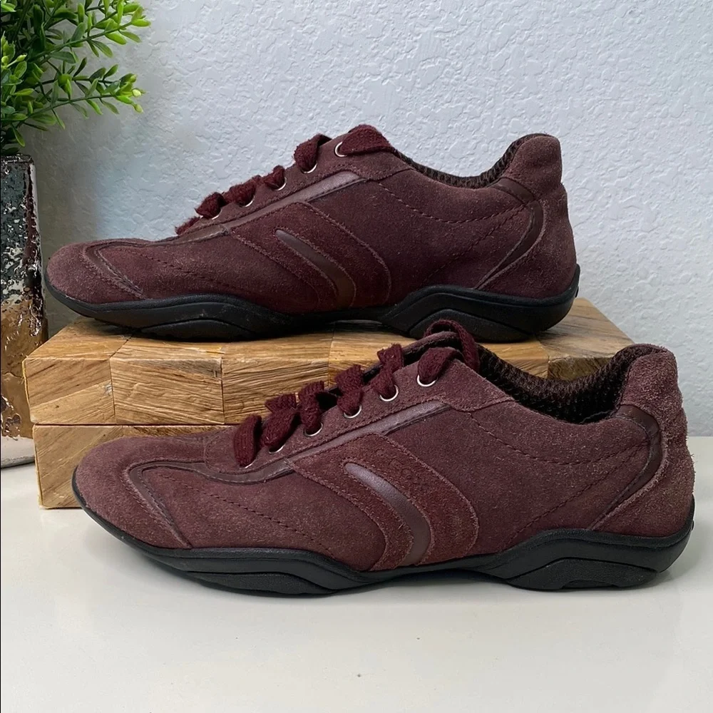 GEOX Burgundy Suede Lace‎ Up Casual Sneakers Shoes Women Size 38 EU/8 US